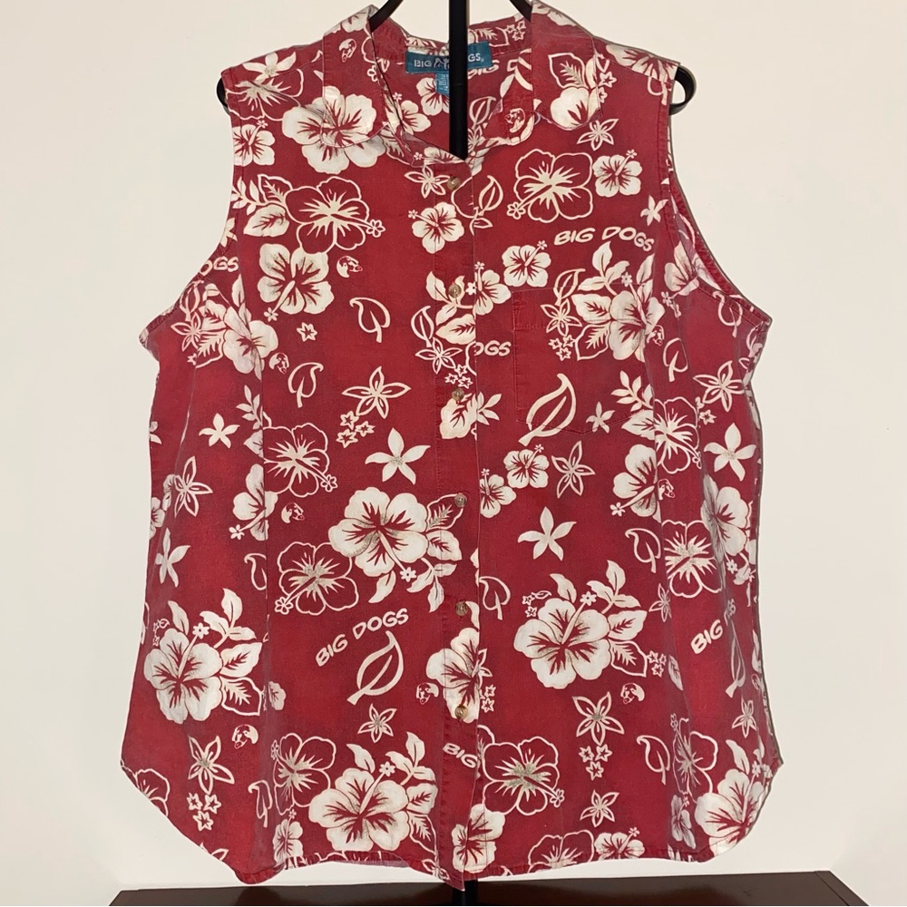 Vintage Big Dogs Womens Sleeveless Button Up Floral Blouse 18/20 100% Cotton